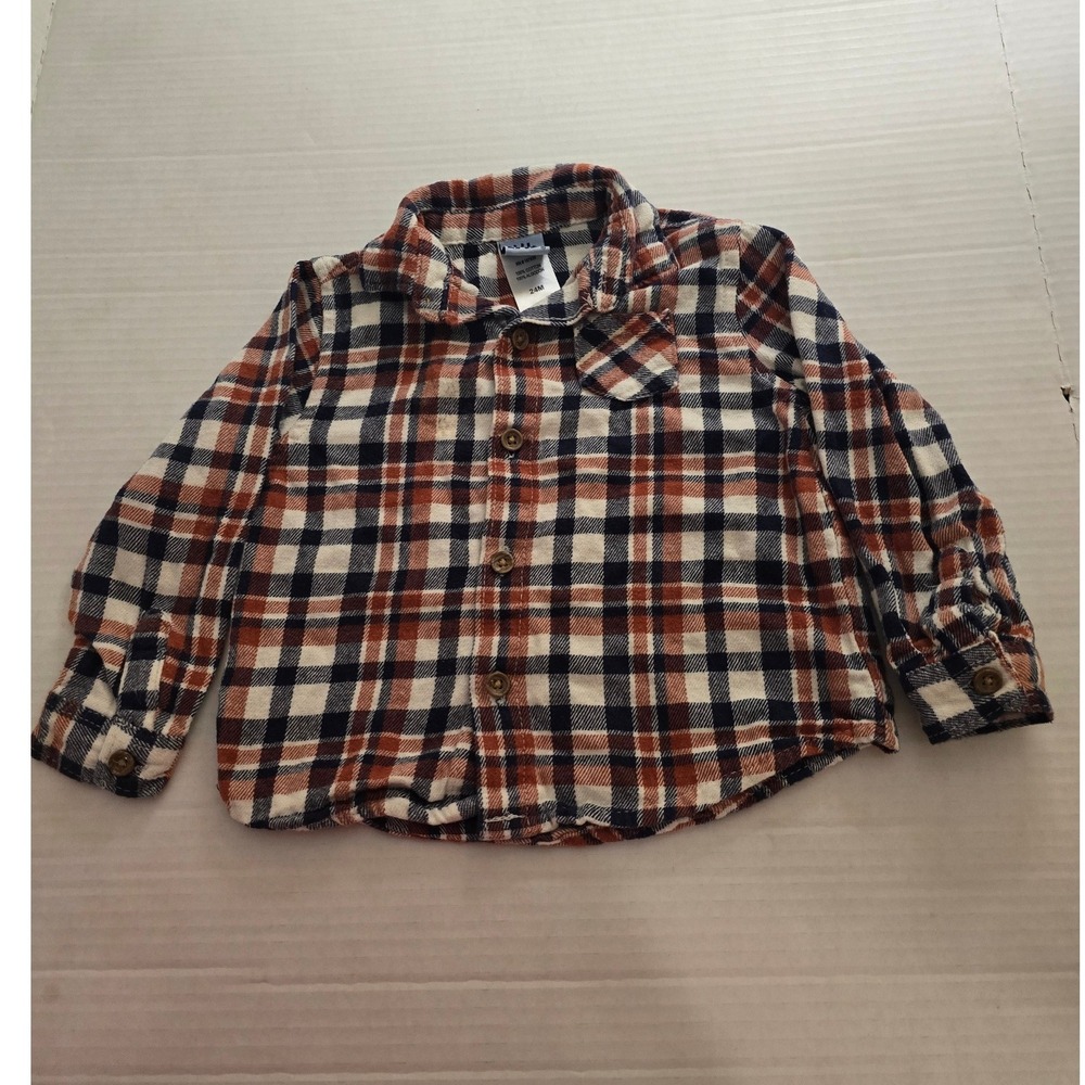 Little Lad Toddler Boys Plaid Flannel Button Down Shirt Rust Navy Blue 24M